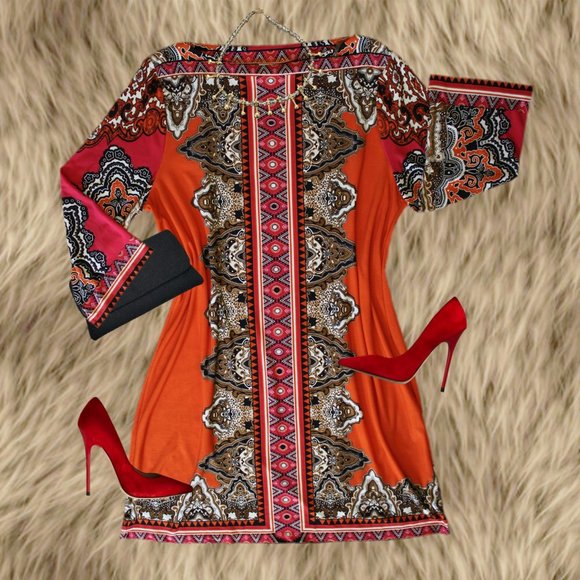 ECI Dresses & Skirts - NWOT ECI Plus Abstract Print Red Dress Size XXL